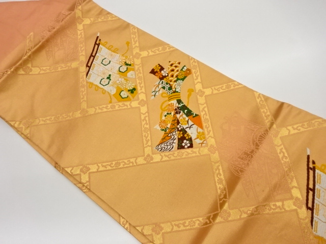 JAPANESE KIMONO / VINTAGE NAGOYA OBI / WOVEN CARRIAGE & NOSHI PATTERN